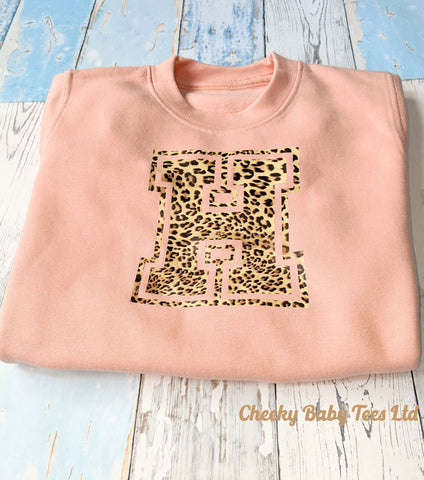 Personalised Leopard Print Initial Kids' Sweatshirt