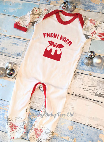 Pwdin Bach Welsh Christmas Pudding Sleepsuit