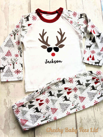 Reindeer Face Kids' Personalised Christmas PJs