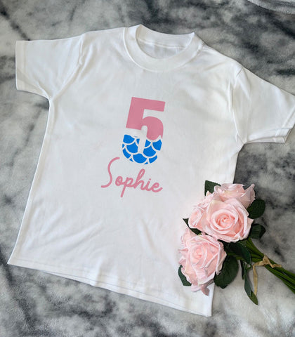 Mermaid Name & Age Personalised Birthday T-Shirt