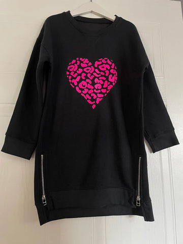 Neon Leopard Heart Girls' Sweater Dress