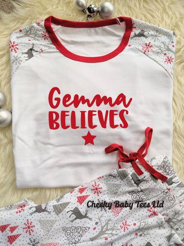 Personalised Believes Ladies' Christmas Pyjamas