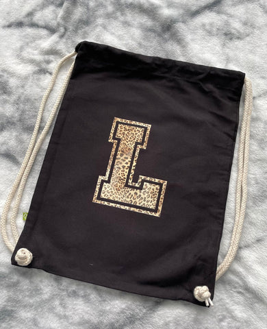 Leopard Print Initial Canvas PE Bag