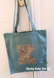 Leopard Print Initial Tote Bag