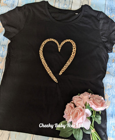 Leopard Print Heart Women's T Shirt