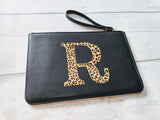 Leopard Print Initial Clutch Bag