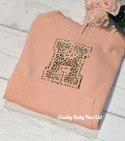 Leopard Print Initial Kids' Hoodie