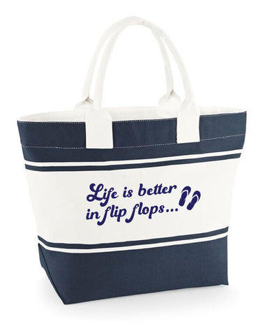 Life is Better in Flip Flops Navy Beach Bag