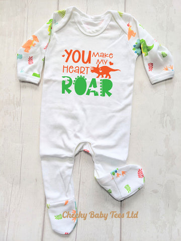 You Make My Heart Roar Dino Sleepsuit