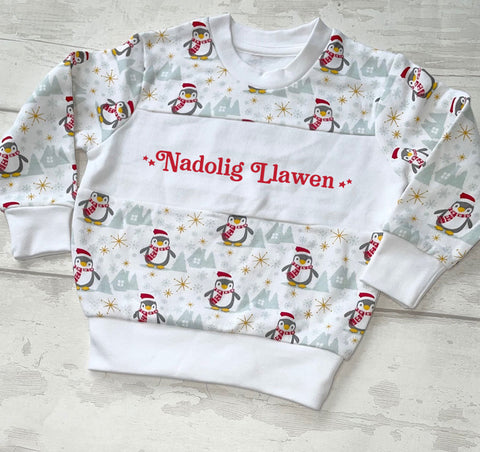 Nadolig Llawen Welsh Penguin Kids' Xmas Jumper