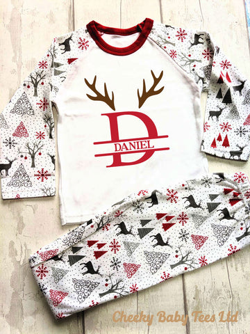 Personalised Reindeer Initial Christmas Pyjamas