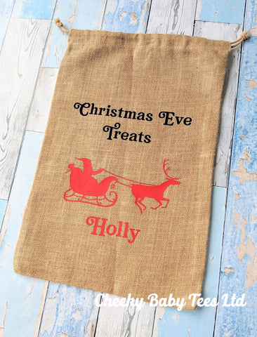 Personalised Jute Christmas Eve Bag (Santa Sleigh)