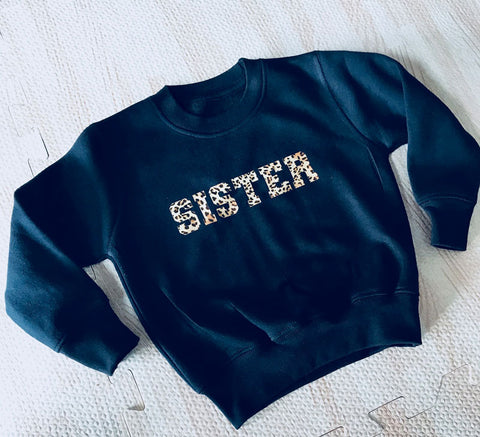 Sister Leopard Print Girls Sweatshirt CheekyBabyTees Ltd