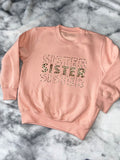Sister Stacked Leopard Print Girls' Sweatshirt