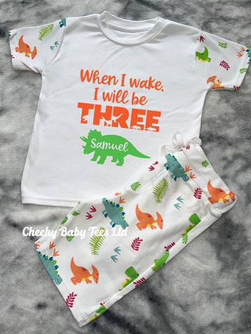 Personalised When I Wake Short Sleeve Dinosaur Pyjamas