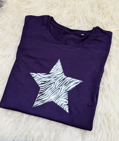 Zebra Print Star Ladies' T Shirt